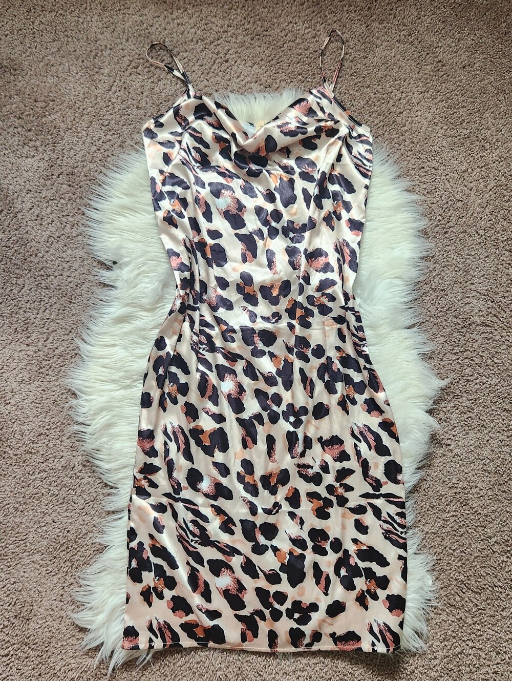 Leopard Satin Like Midi Dress